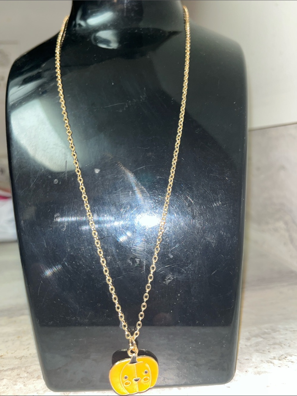Gold Chain Necklace with orange Pumpkin Charm made by me